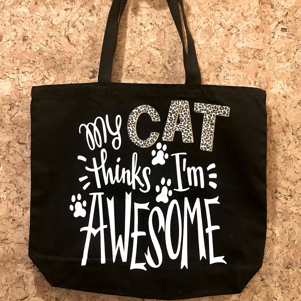 My Cat Thinks I’m Awesome” Fabric Tote Bag